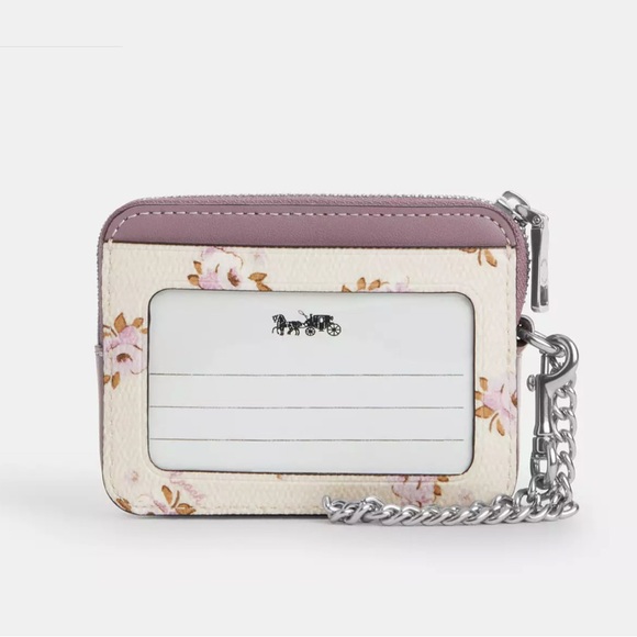 Coach Zip Card Case with Floral Print Coated Canvas & Leather in Chalk Multi NWT - Picture 10 of 11